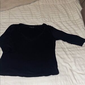 New York & Company Black V-Neck 3/4 Sleeve Top